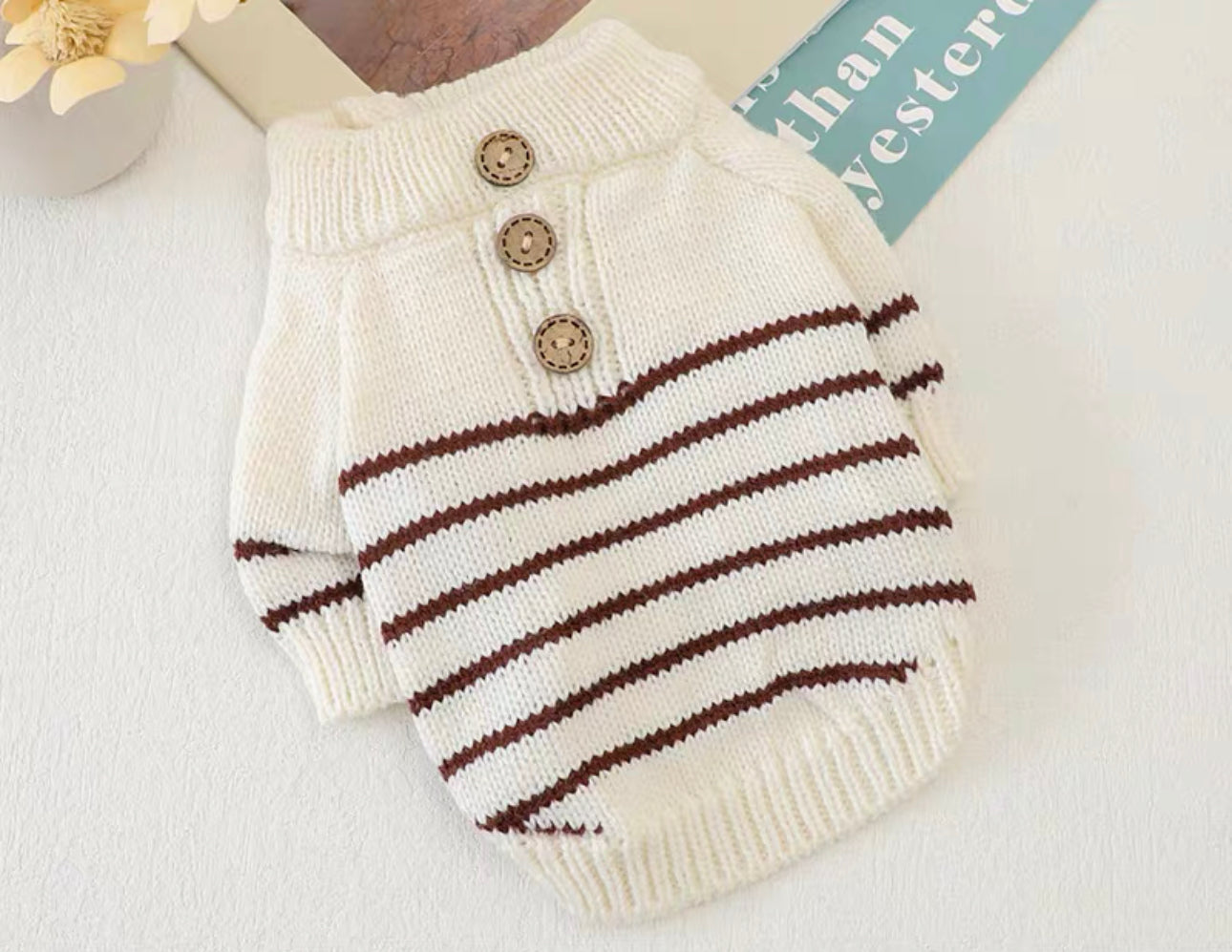 Button Horizontal Stripes Knit