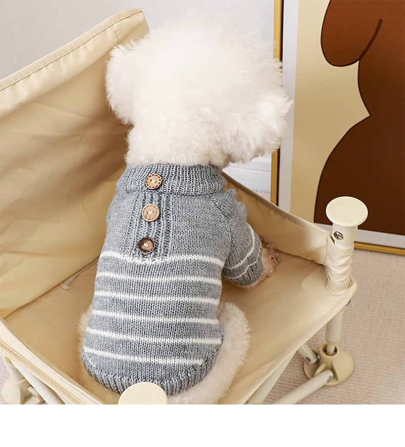 Button Horizontal Stripes Knit
