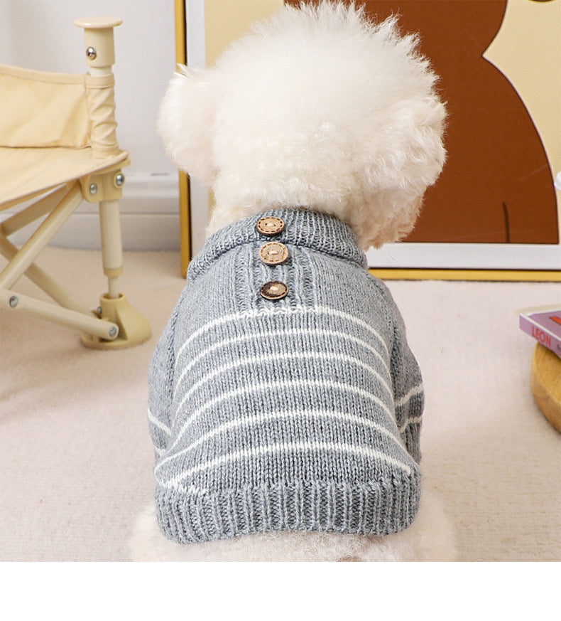 Button Horizontal Stripes Knit