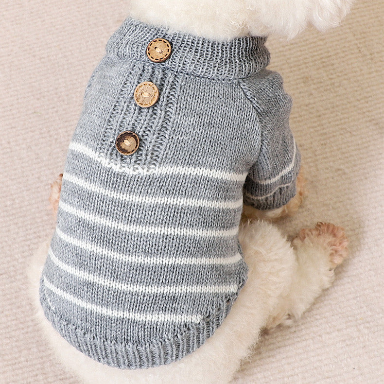 Button Horizontal Stripes Knit