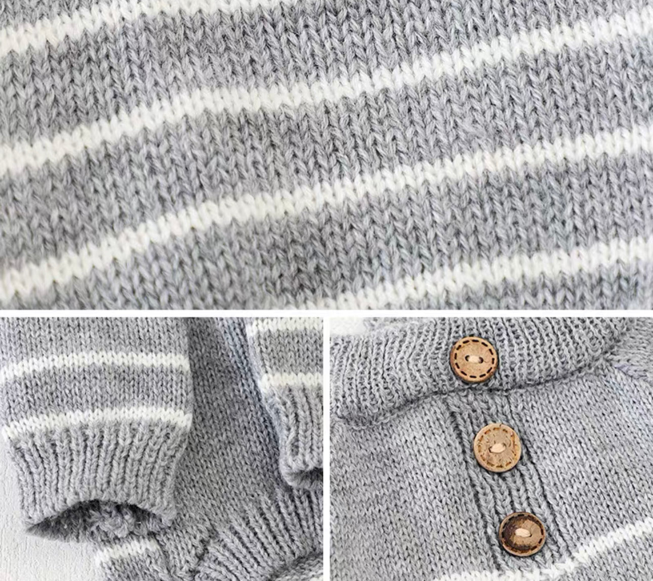 Button Horizontal Stripes Knit